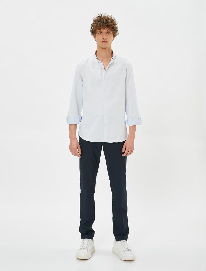  Spor Gömlek Slim Fit Minimal Baskı Detaylı Klasik Yaka Uzun Kollu Non Iron