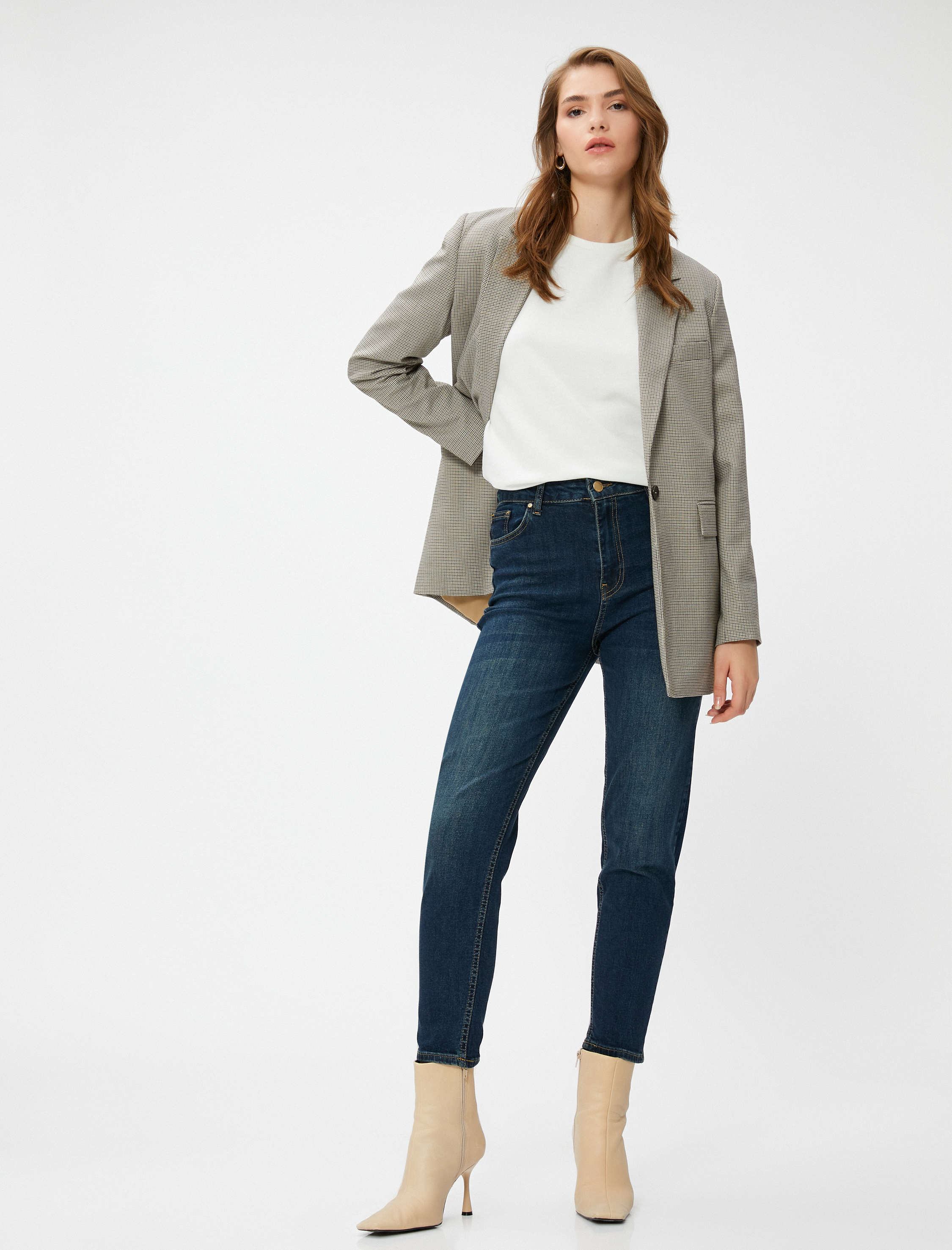   Yüksek Bel Kot Pantolon Hafif Dar Kesim - Mom Slim Jean