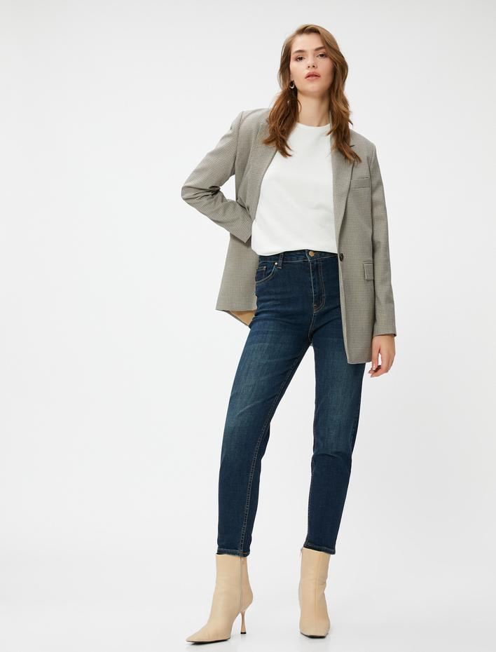  Yüksek Bel Kot Pantolon Hafif Dar Kesim - Mom Slim Jean