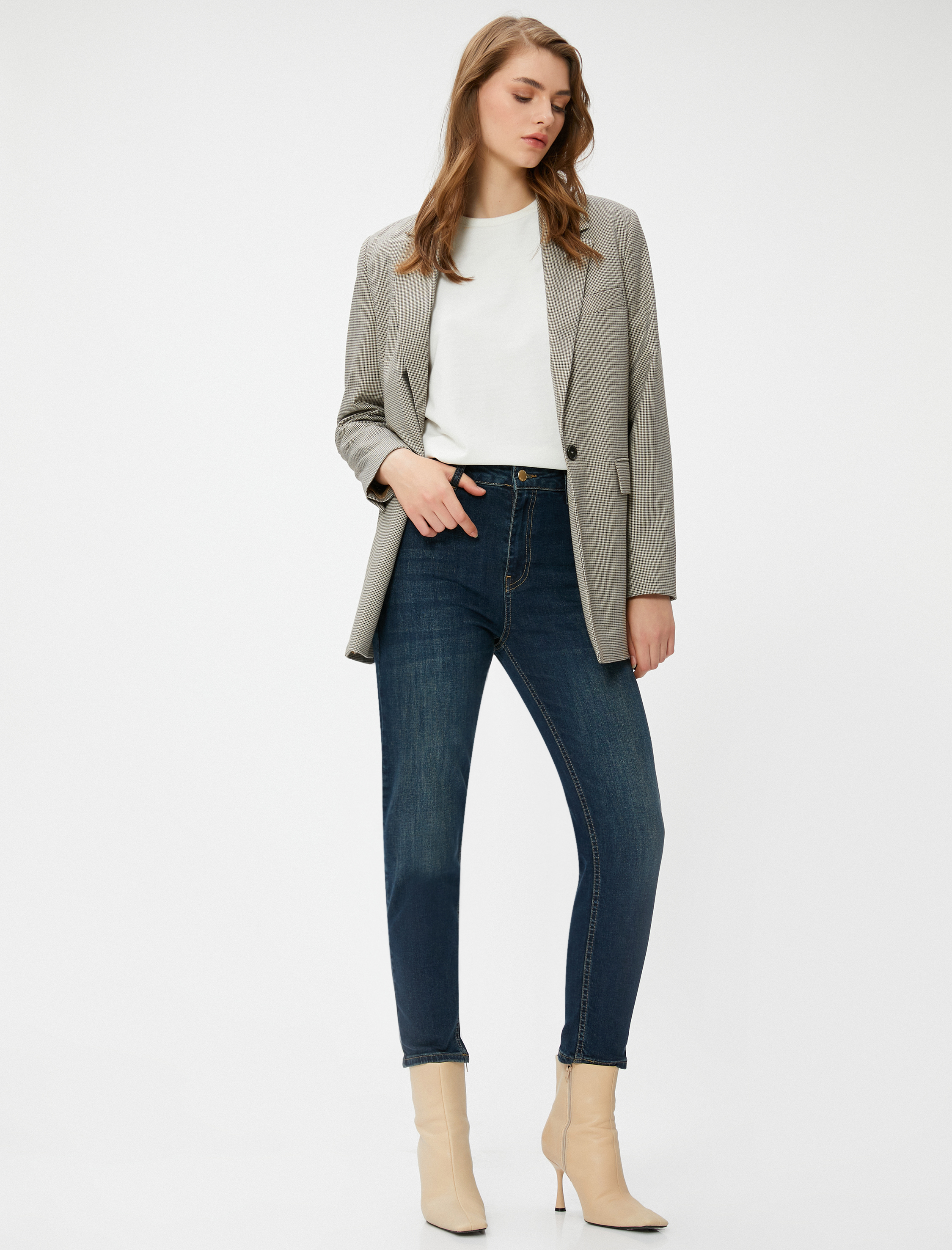   Yüksek Bel Kot Pantolon Hafif Dar Kesim - Mom Slim Jean