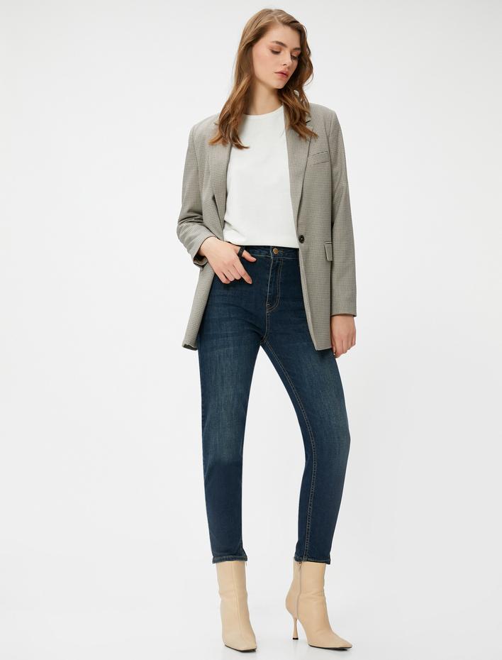  Yüksek Bel Kot Pantolon Hafif Dar Kesim - Mom Slim Jean