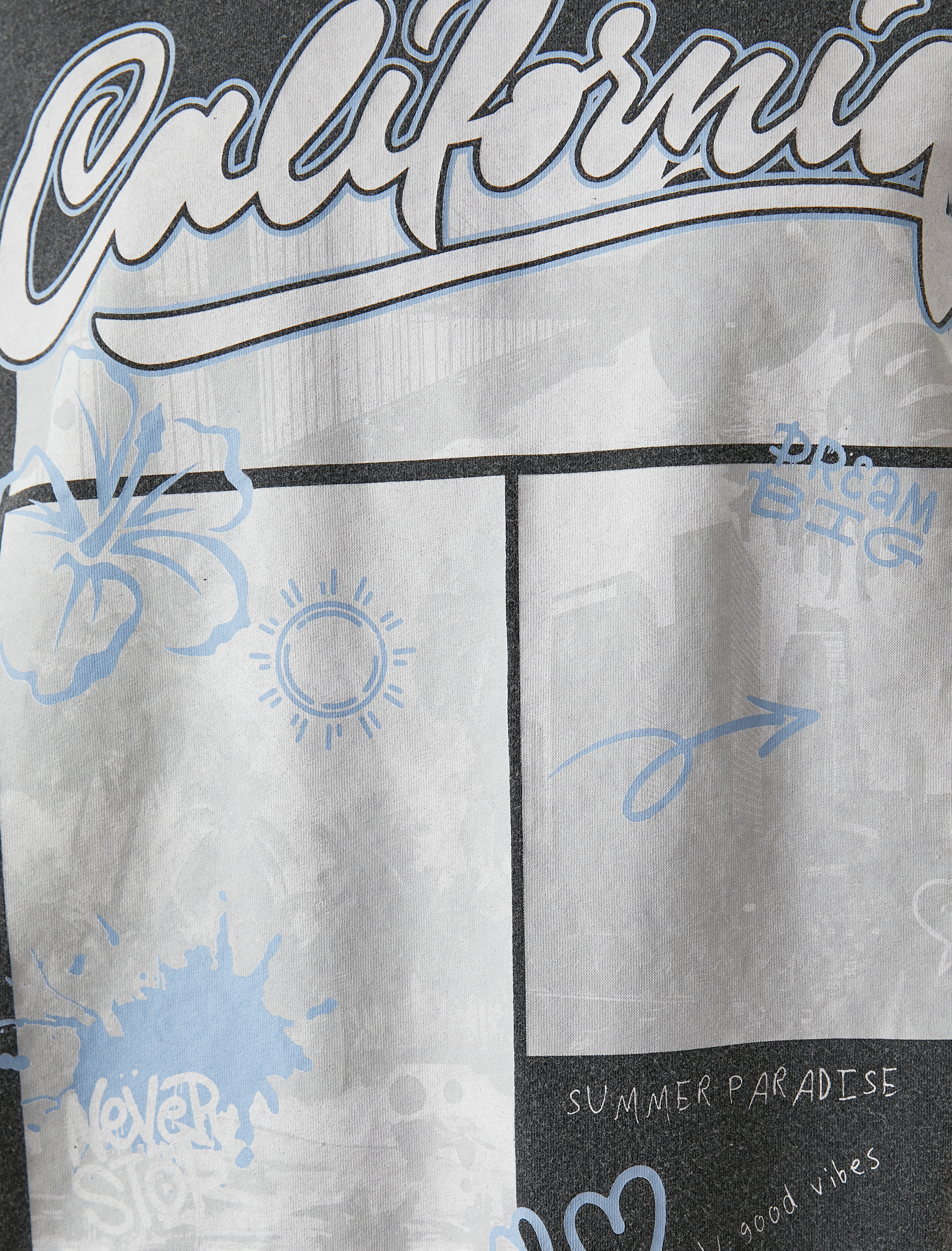 Oversize Baskılı Tişört Bisiklet Yaka Kısa Kollu Pamuklu