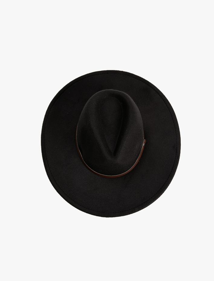 Kadın Fötr Şapka Suni Deri Şerit Detaylı