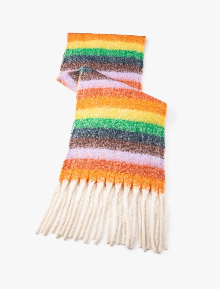 Kadın Atkı Püsküllü Yumuşak Dokulu Çok Renkli