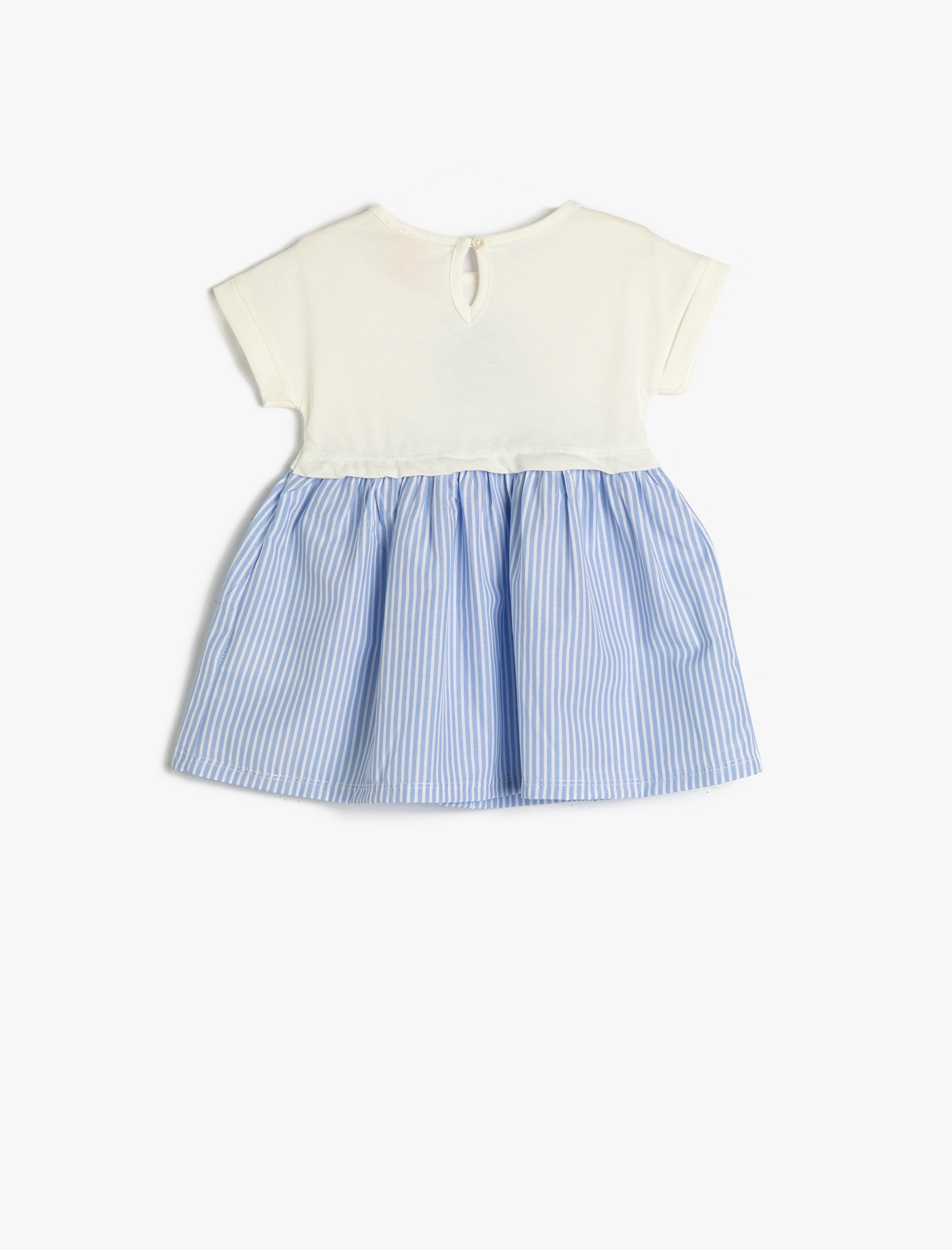  Kız Bebek Çizgili Elbise Kısa Kollu Bisiklet Yaka Pamuklu Düğmeli
