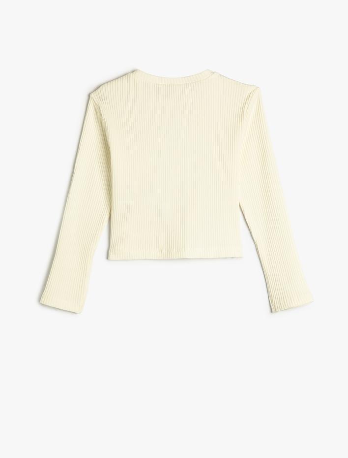 Kız Çocuk Bluz Uzun Kollu Yuvarlak Yaka Pencere Detaylı Kaşkorse