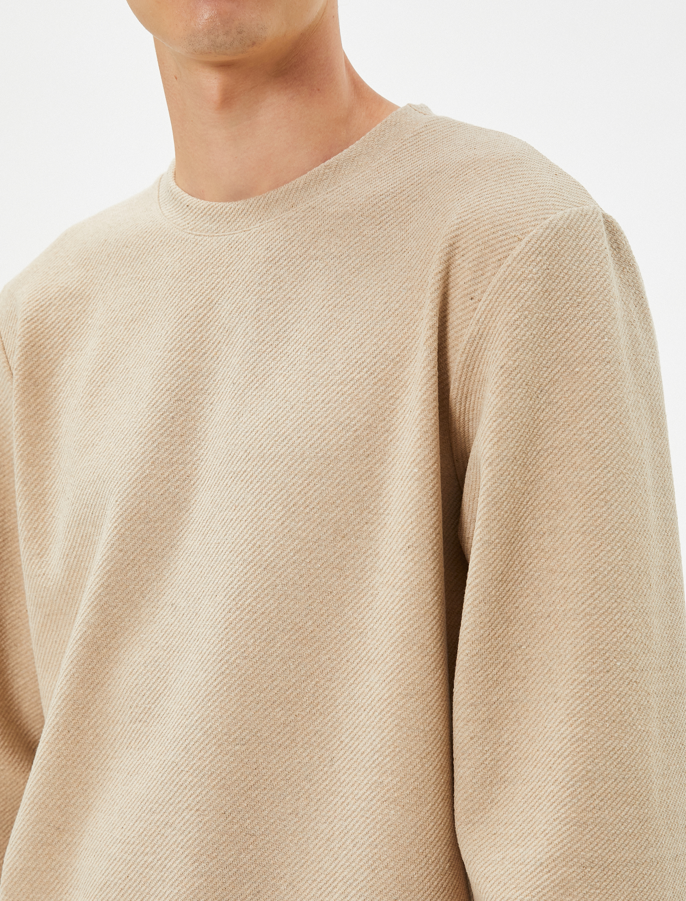   Basic Kazak Bisiklet Yaka Dokulu Uzun Kollu