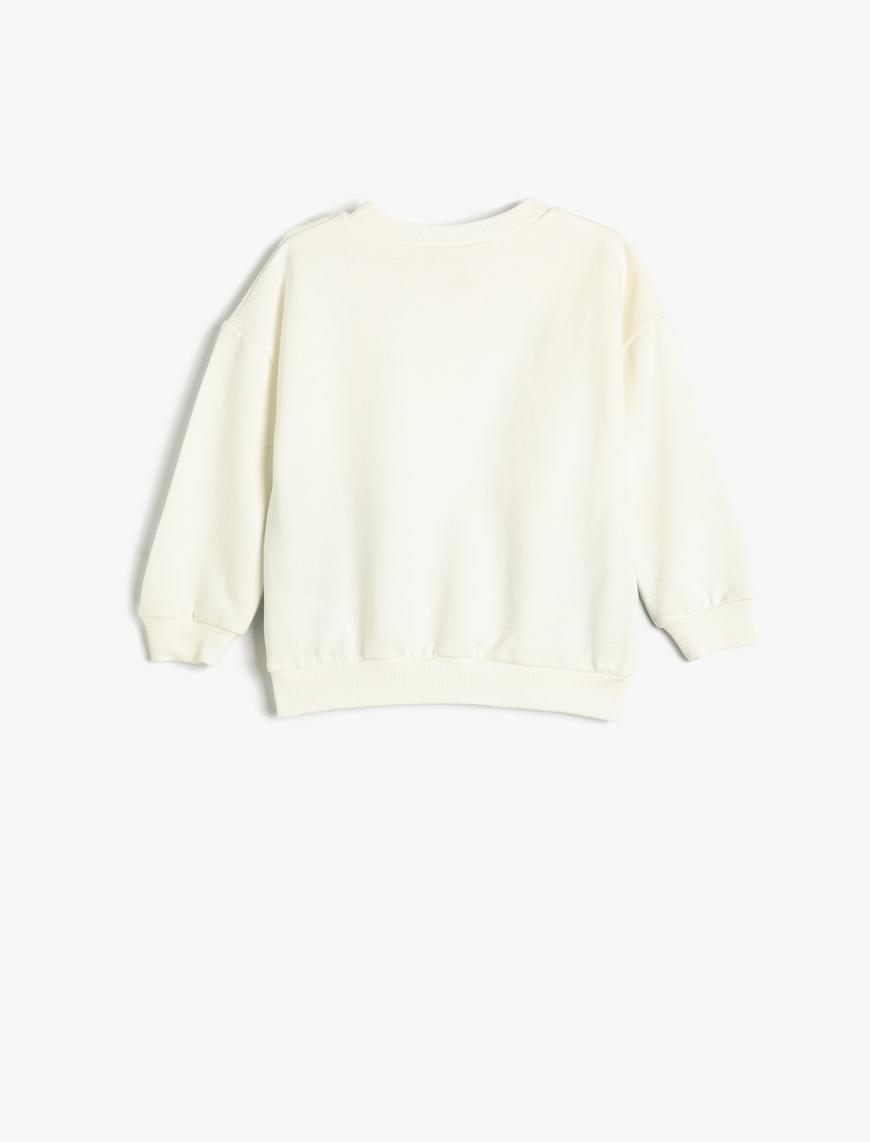  Erkek Bebek Sweatshirt Şardonlu Bisiklet Yaka Canavar Baskılı Pamuklu