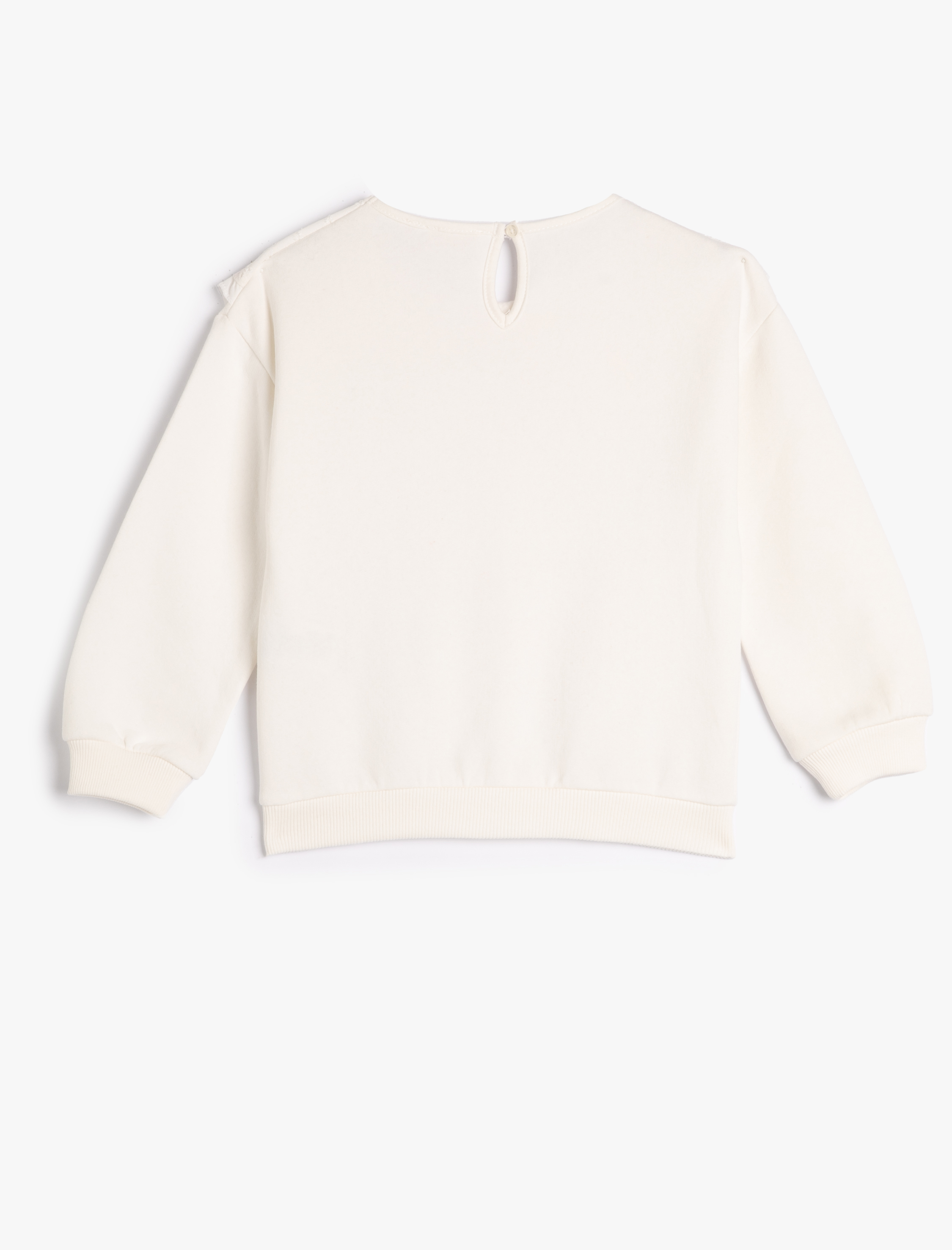  Kız Çocuk Basic Sweatshirt Geniş Bebe Yaka Arkası Düğme Kapamalı Şardonlu