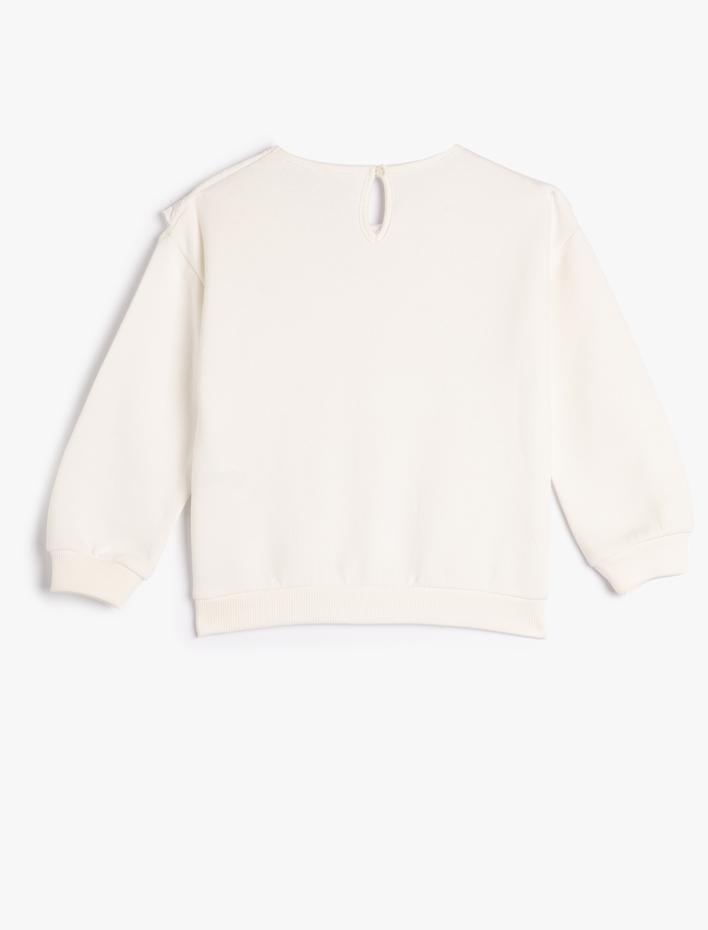 Kız Çocuk Basic Sweatshirt Geniş Bebe Yaka Arkası Düğme Kapamalı Şardonlu