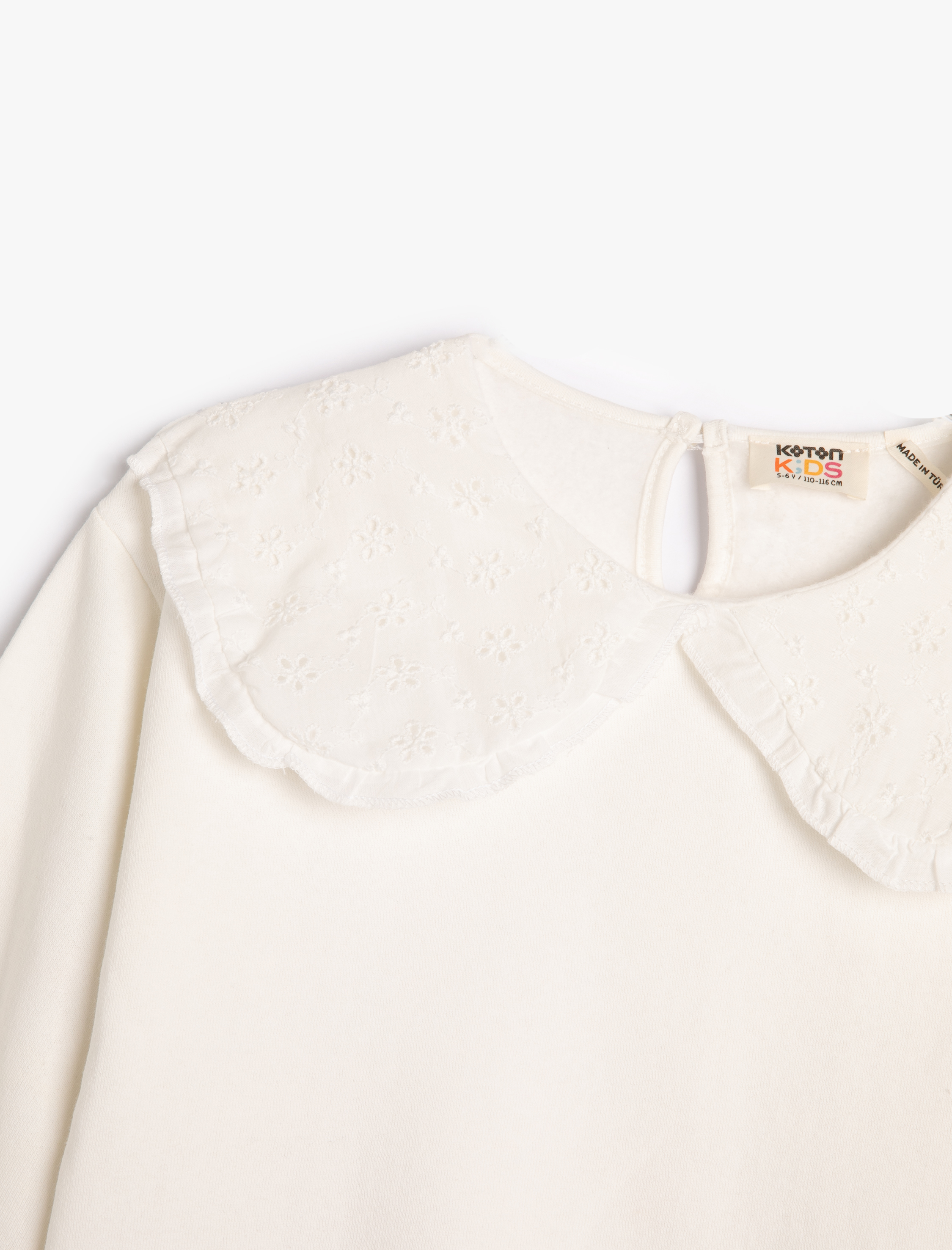  Kız Çocuk Basic Sweatshirt Geniş Bebe Yaka Arkası Düğme Kapamalı Şardonlu