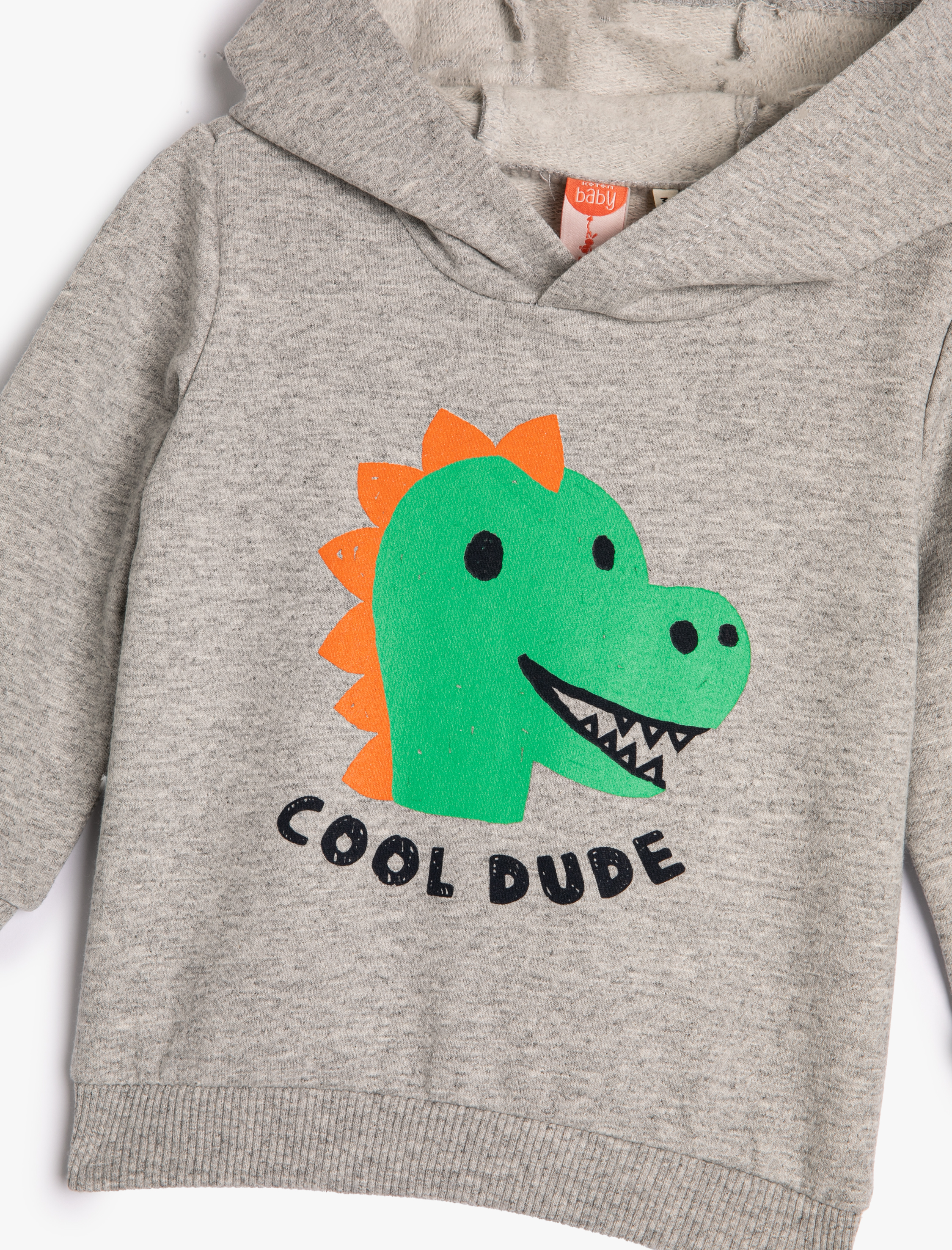 Erkek Bebek Kapşonlu Sweatshirt Şardonlu Dinozor Baskılı