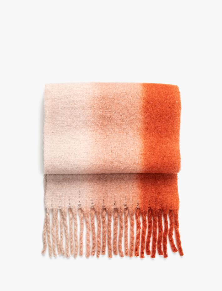 Kadın Atkı Renk Geçişli Yumuşak Dokulu Püsküllü