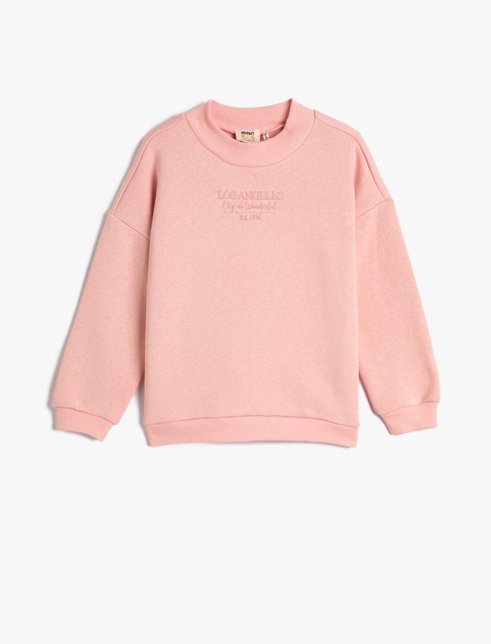 Kız Çocuk Sweatshirt Şardonlu Dik Yaka Uzun Kollu Şardonlu
