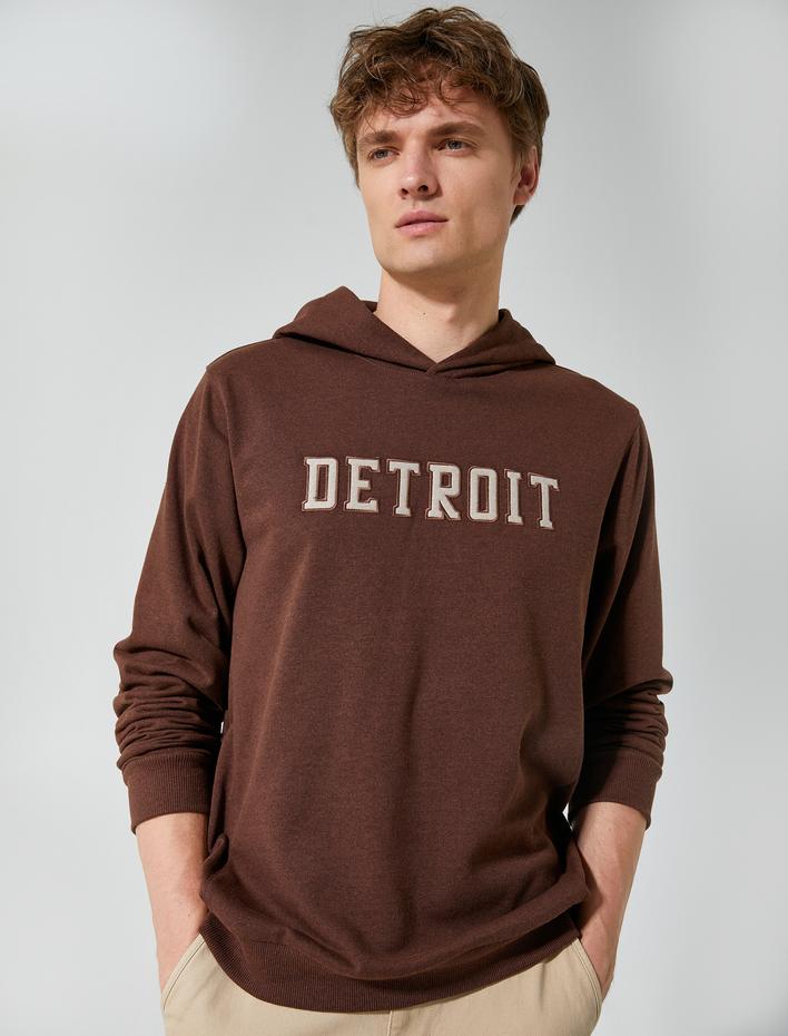 Oversize Hoodie Kolej İşlemeli Uzun Kollu