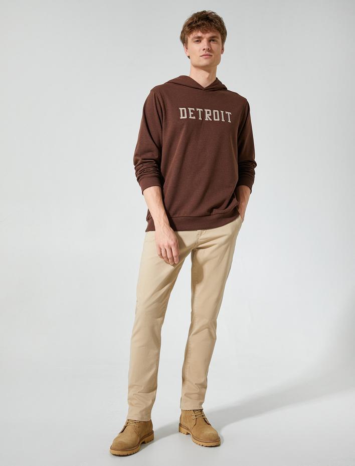  Oversize Hoodie Kolej İşlemeli Uzun Kollu