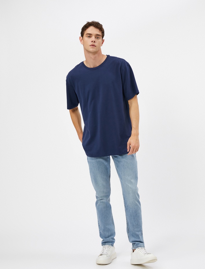  Basic Tişört Bisiklet Yaka Etiket Baskı Detaylı Pamuklu