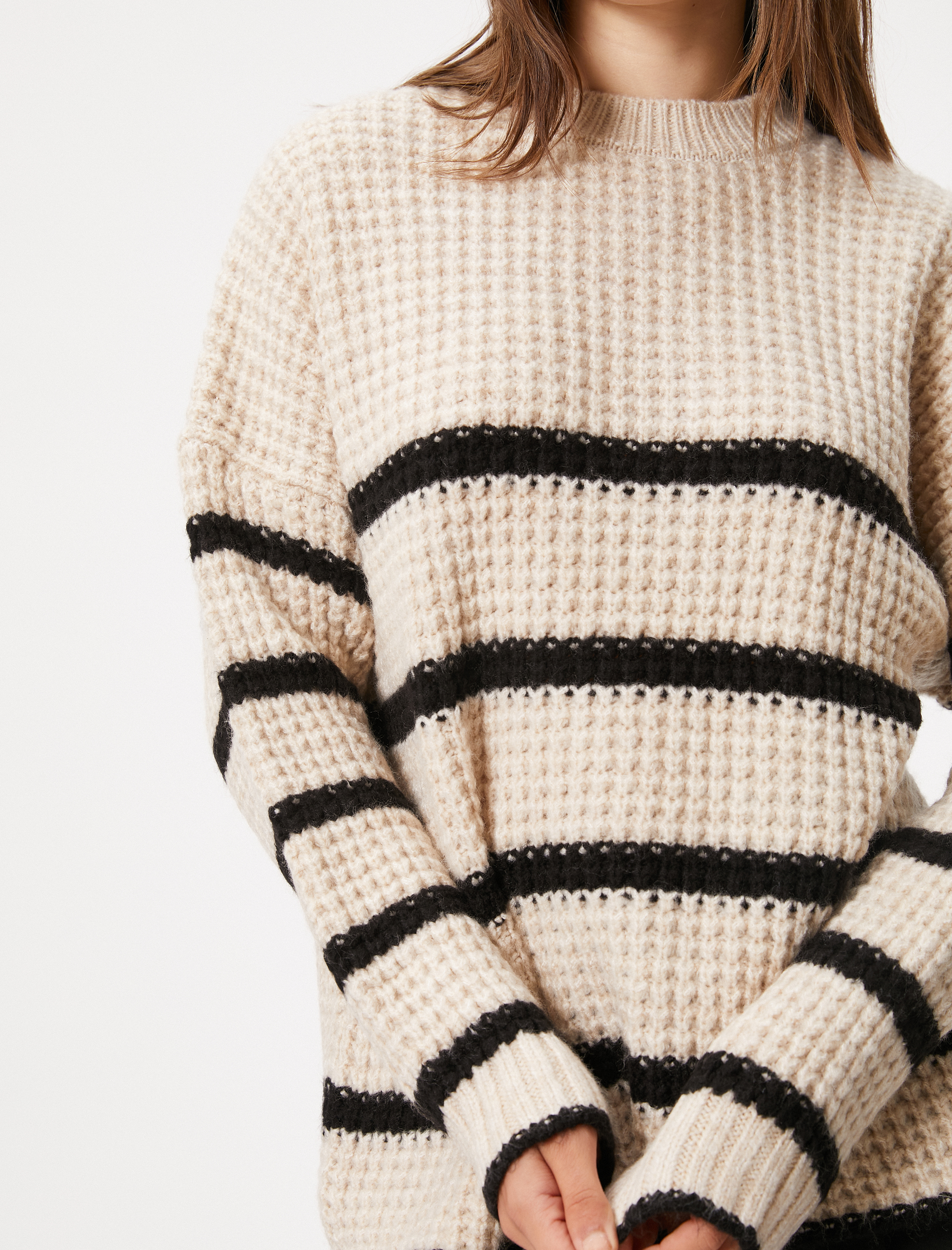   Örgü Kazak Uzun Kollu Bisiklet Yaka