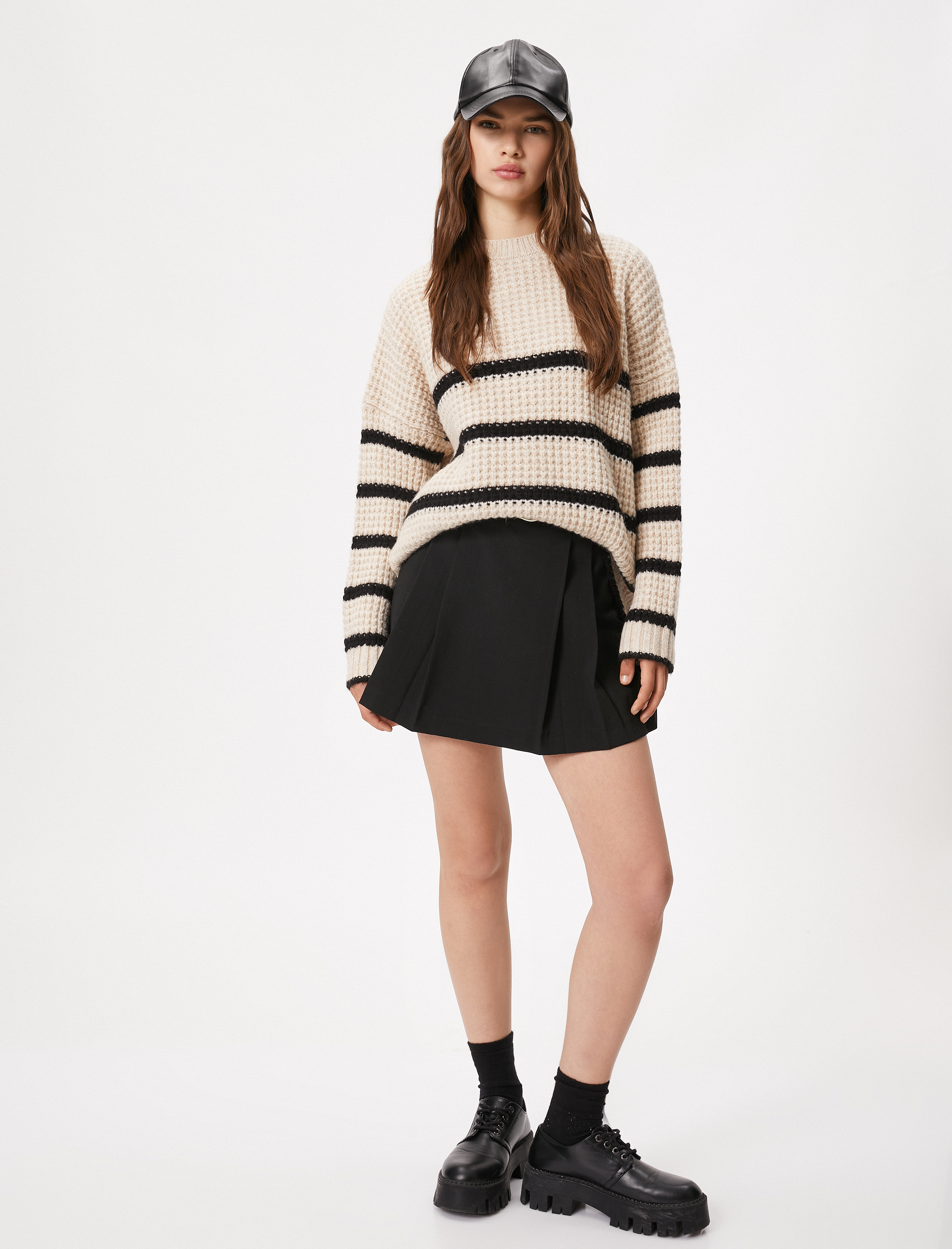   Örgü Kazak Uzun Kollu Bisiklet Yaka