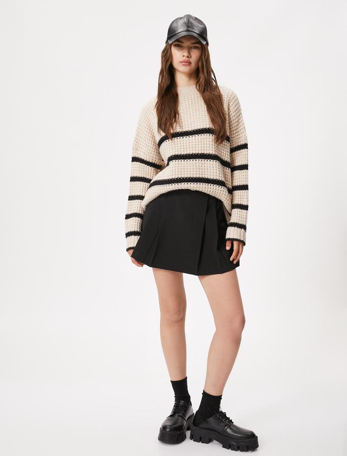  Örgü Kazak Uzun Kollu Bisiklet Yaka