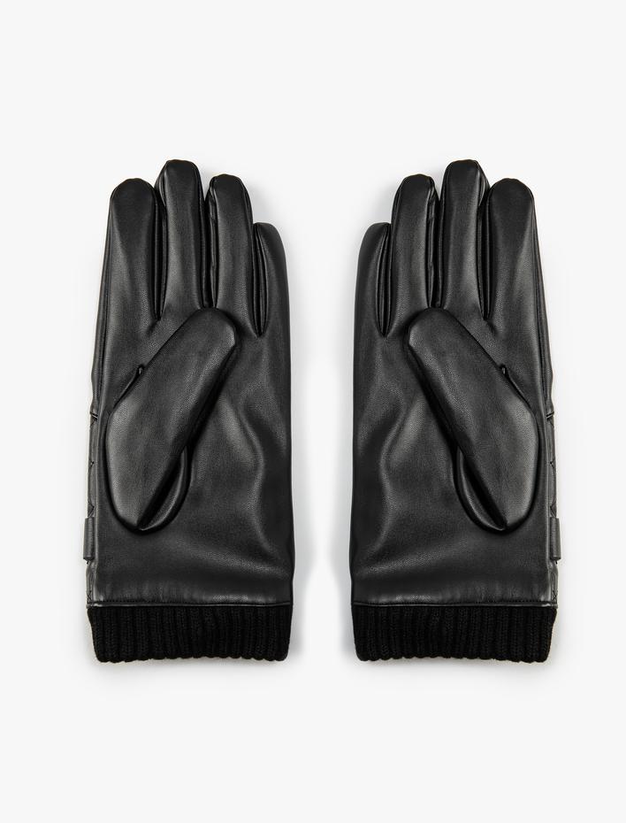 Erkek Deri Görünümlü Eldiven Çıtçıt Düğmeli