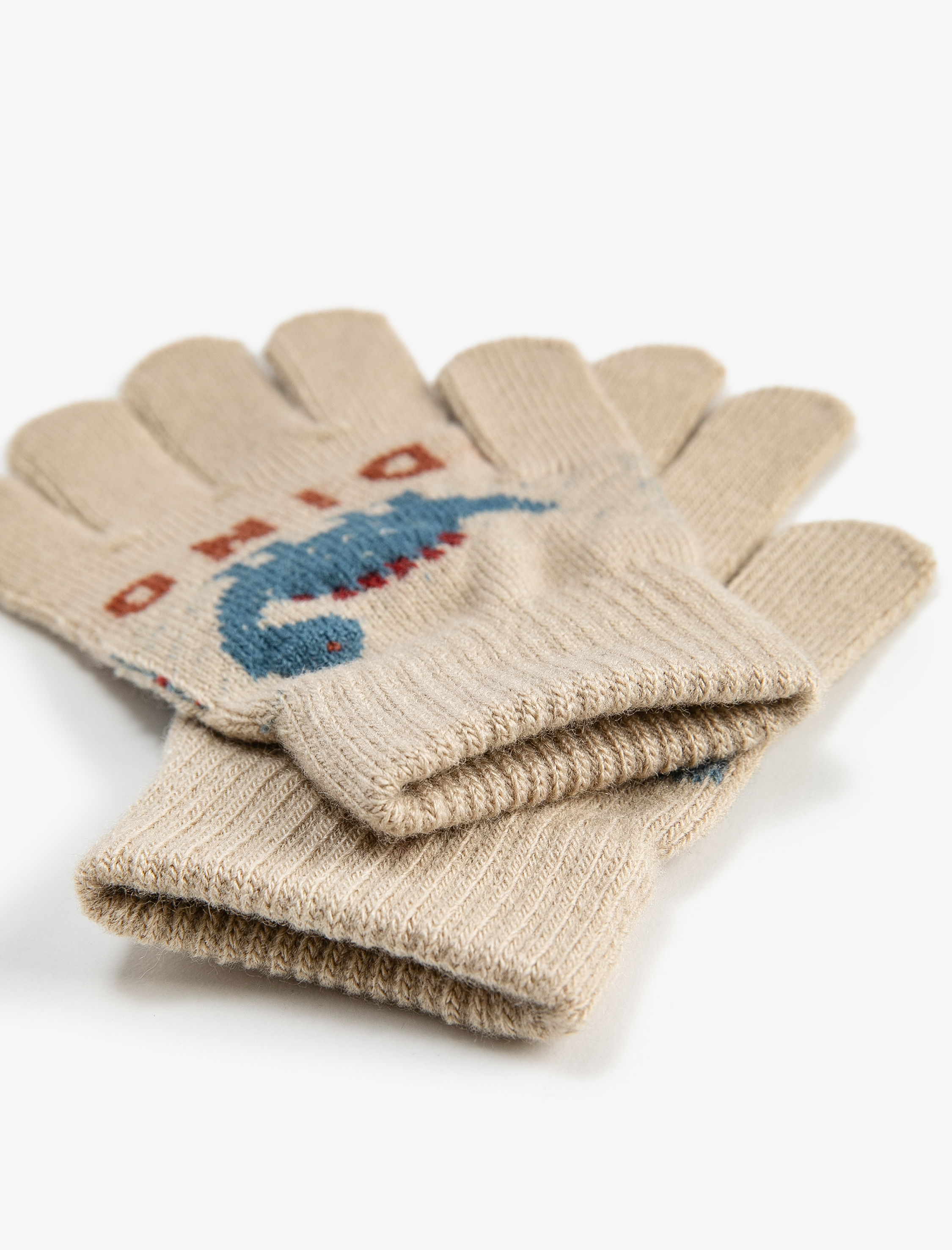  Erkek Çocuk Triko Eldiven Dinozor Desenli