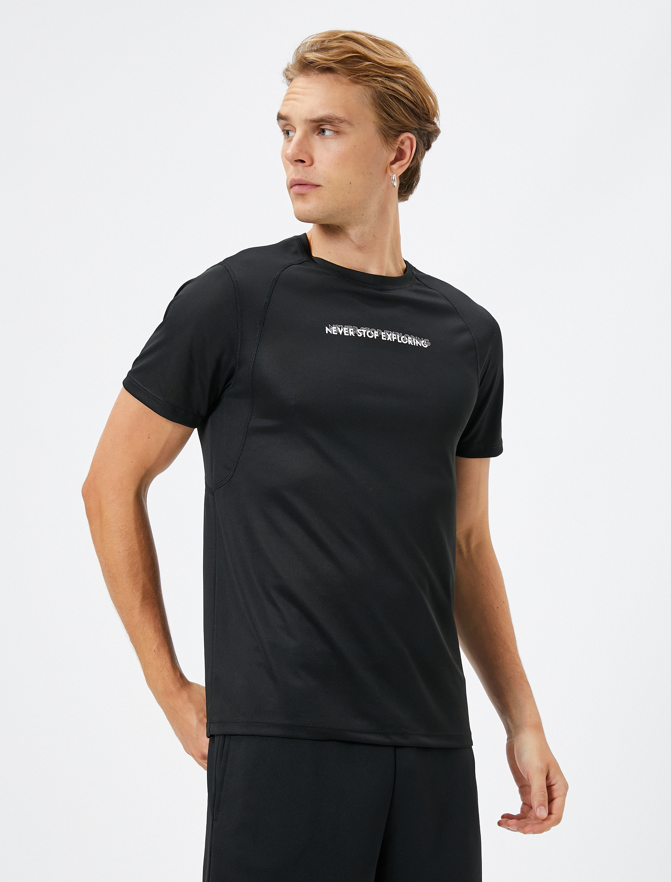   Spor Tişört Slogan Baskılı Bisiklet Yaka Reglan Kol