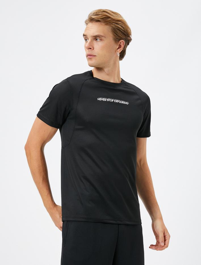  Spor Tişört Slogan Baskılı Bisiklet Yaka Reglan Kol