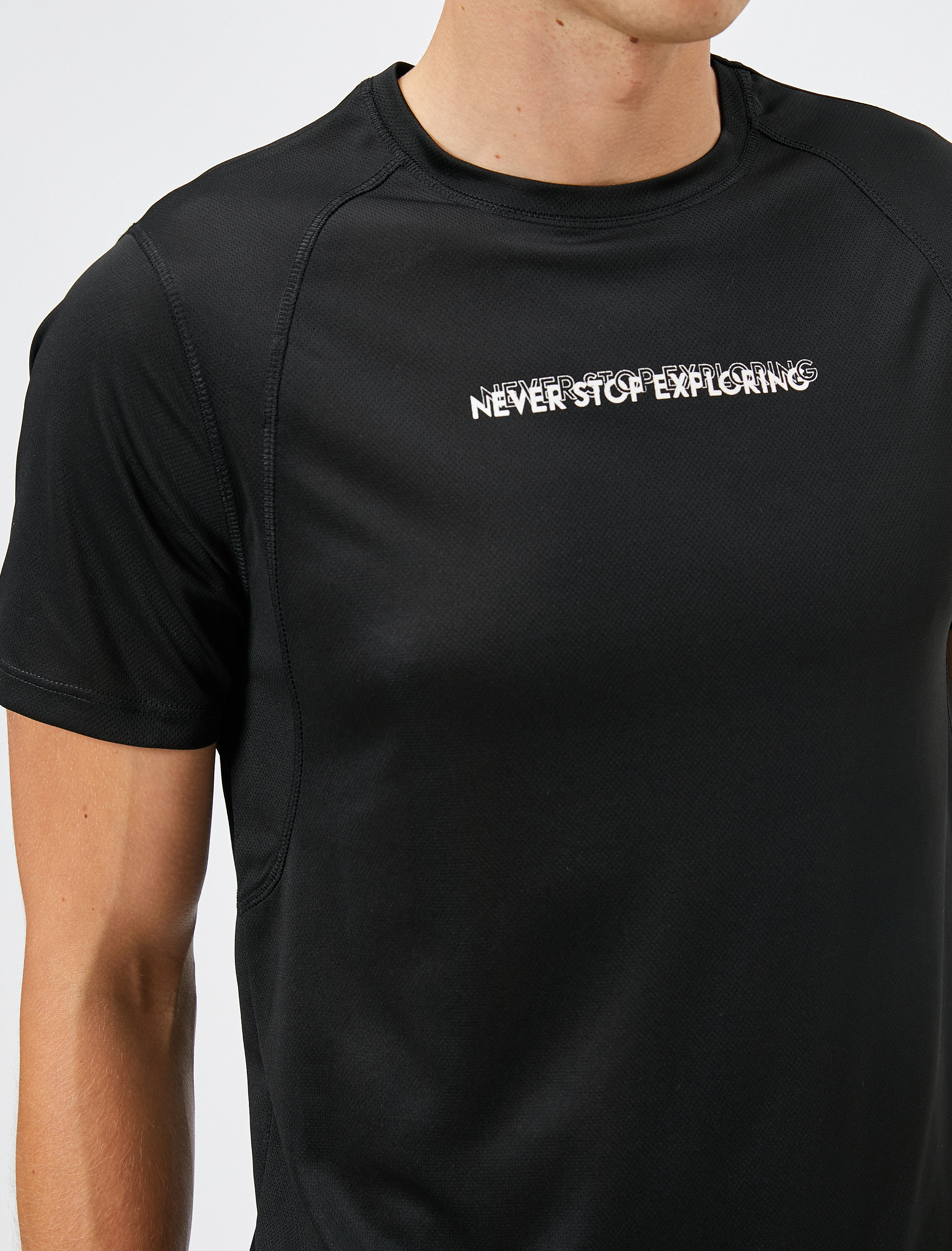   Spor Tişört Slogan Baskılı Bisiklet Yaka Reglan Kol