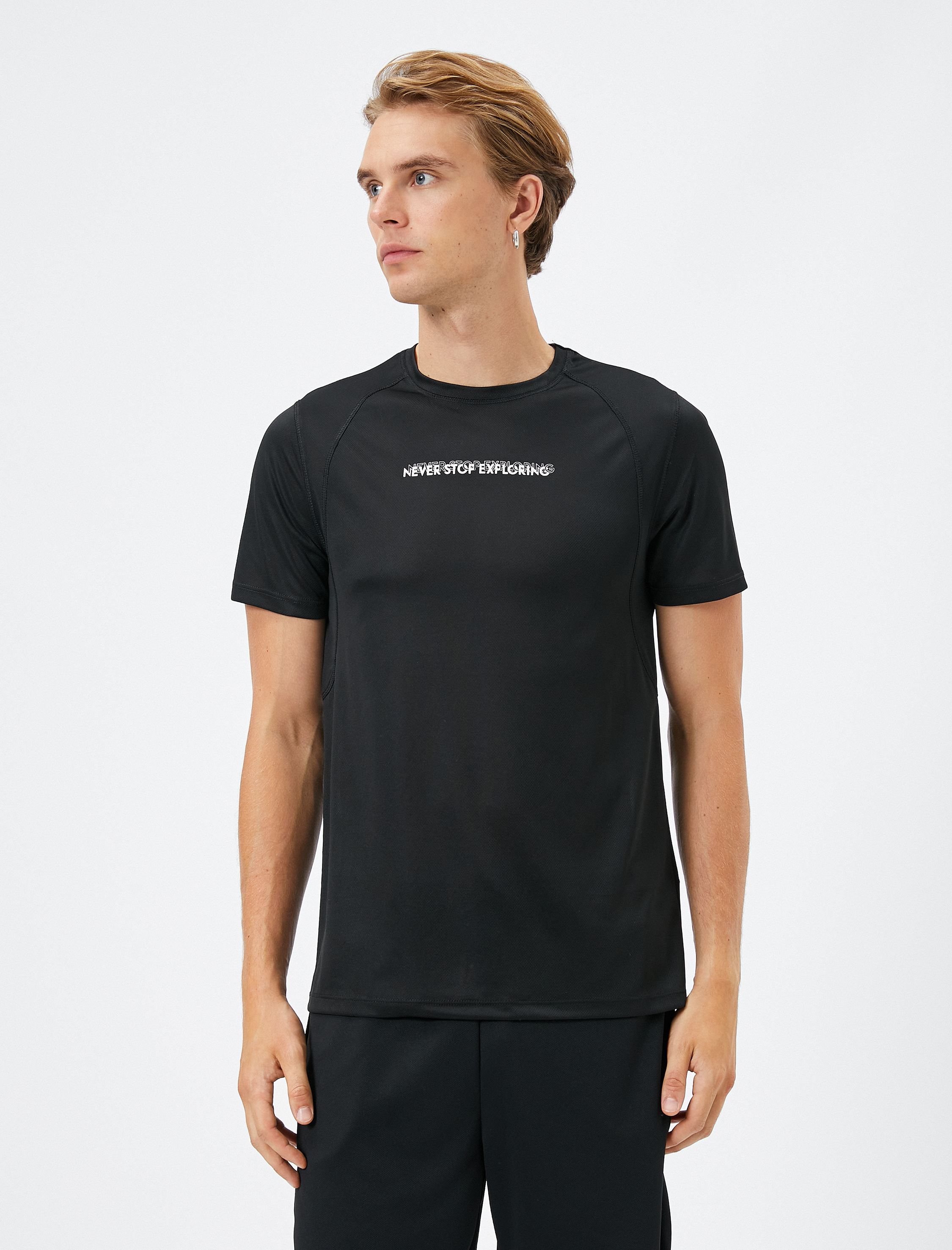   Spor Tişört Slogan Baskılı Bisiklet Yaka Reglan Kol