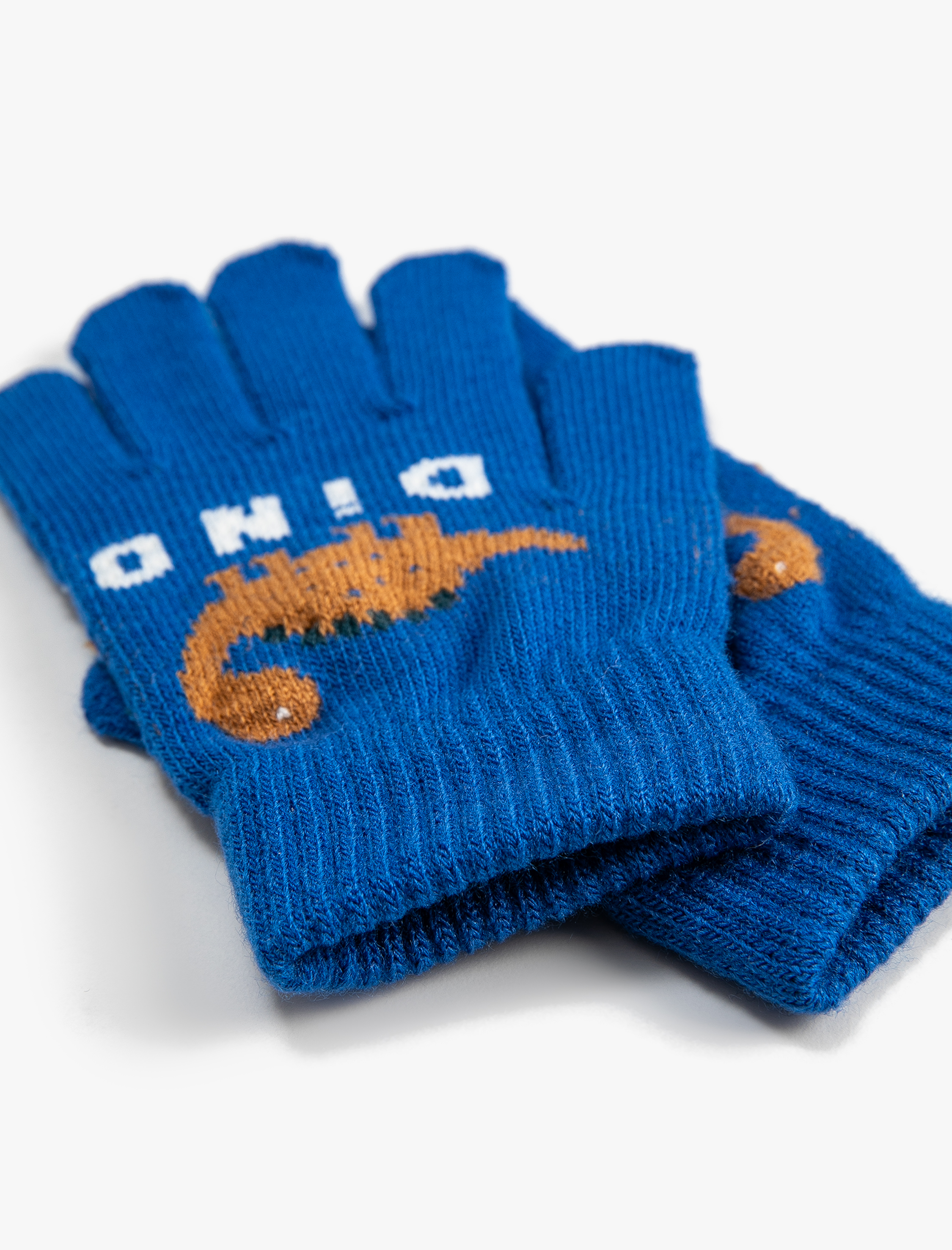  Erkek Çocuk Triko Eldiven Dinozor Desenli