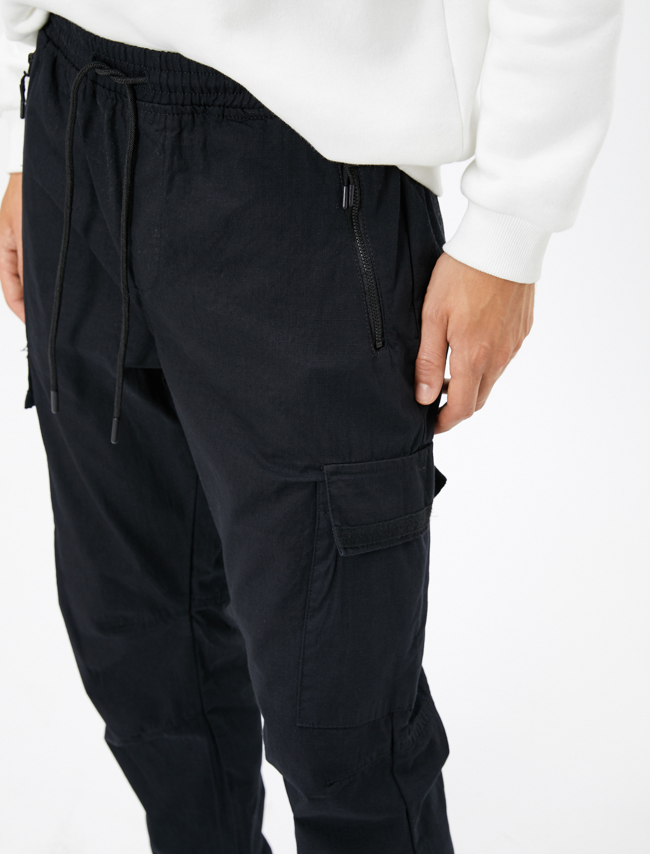   Jogger Pantolon Kargo Cepli Beli Bağcıklı Pamuklu