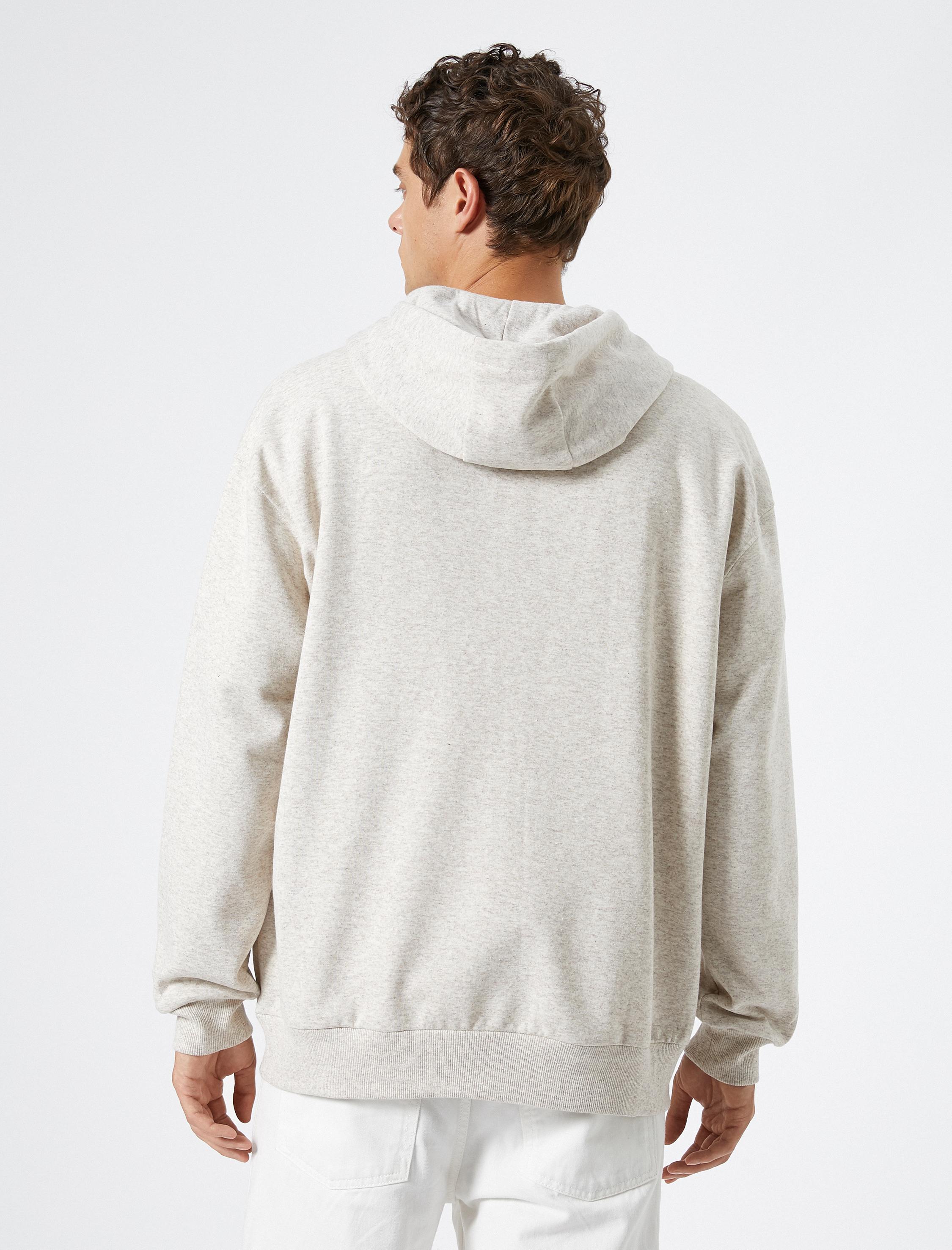 Oversize Fermuarlı Sweatshirt Kapşonlu Cep Detaylı Etiket Baskılı Şardonlu
