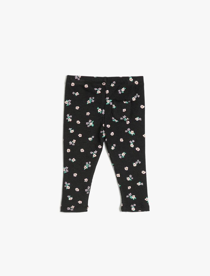 Kız Bebek Tayt Çiçekli Fiyonk Detaylı Fitilli Pamuklu