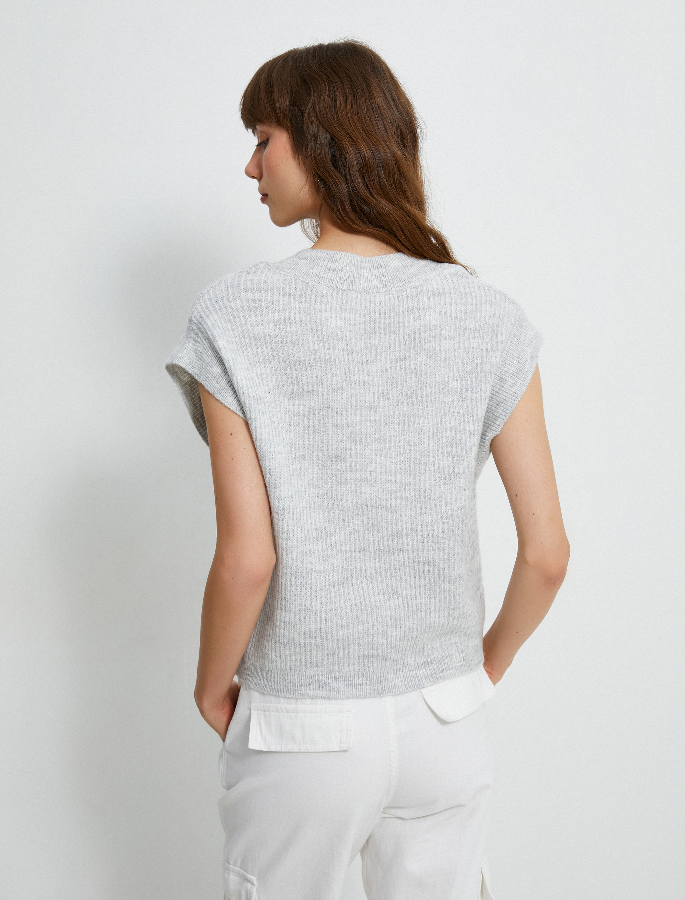   V Yaka Süveter Örgü Ribanalı