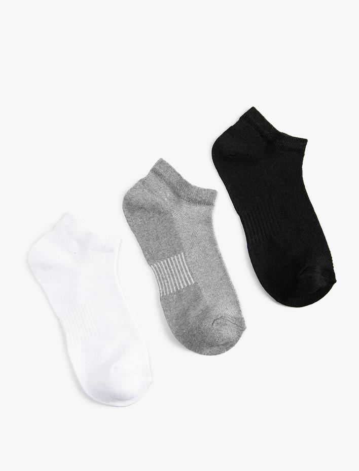 Kadın Basic 3'lü Patik Çorap Seti Dokulu Çok Renkli