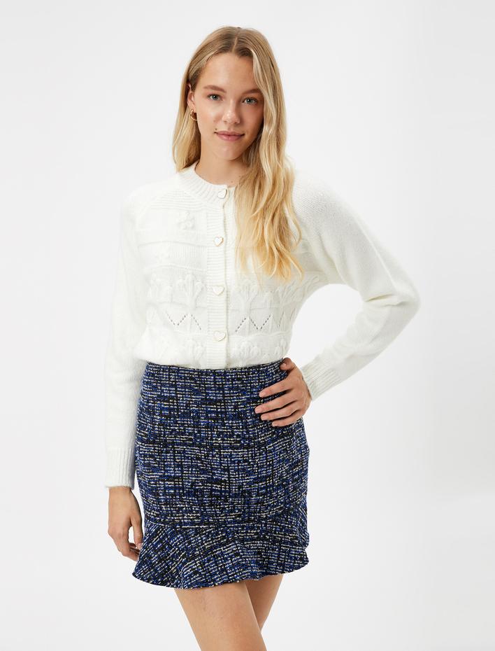  Hırka Kalp Düğmeli Yumuşak Dokulu Yuvarlak Yaka Uzun Kollu