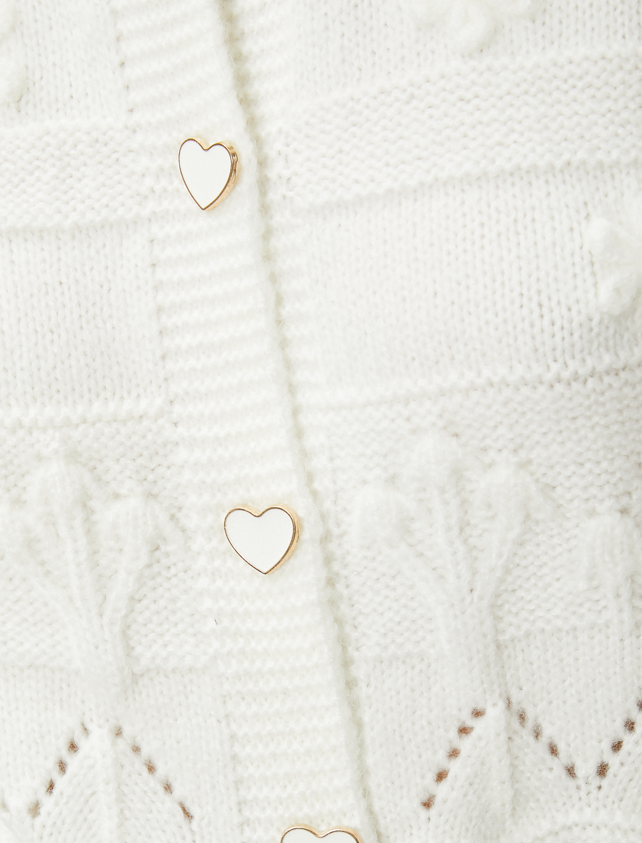   Hırka Kalp Düğmeli Yumuşak Dokulu Yuvarlak Yaka Uzun Kollu