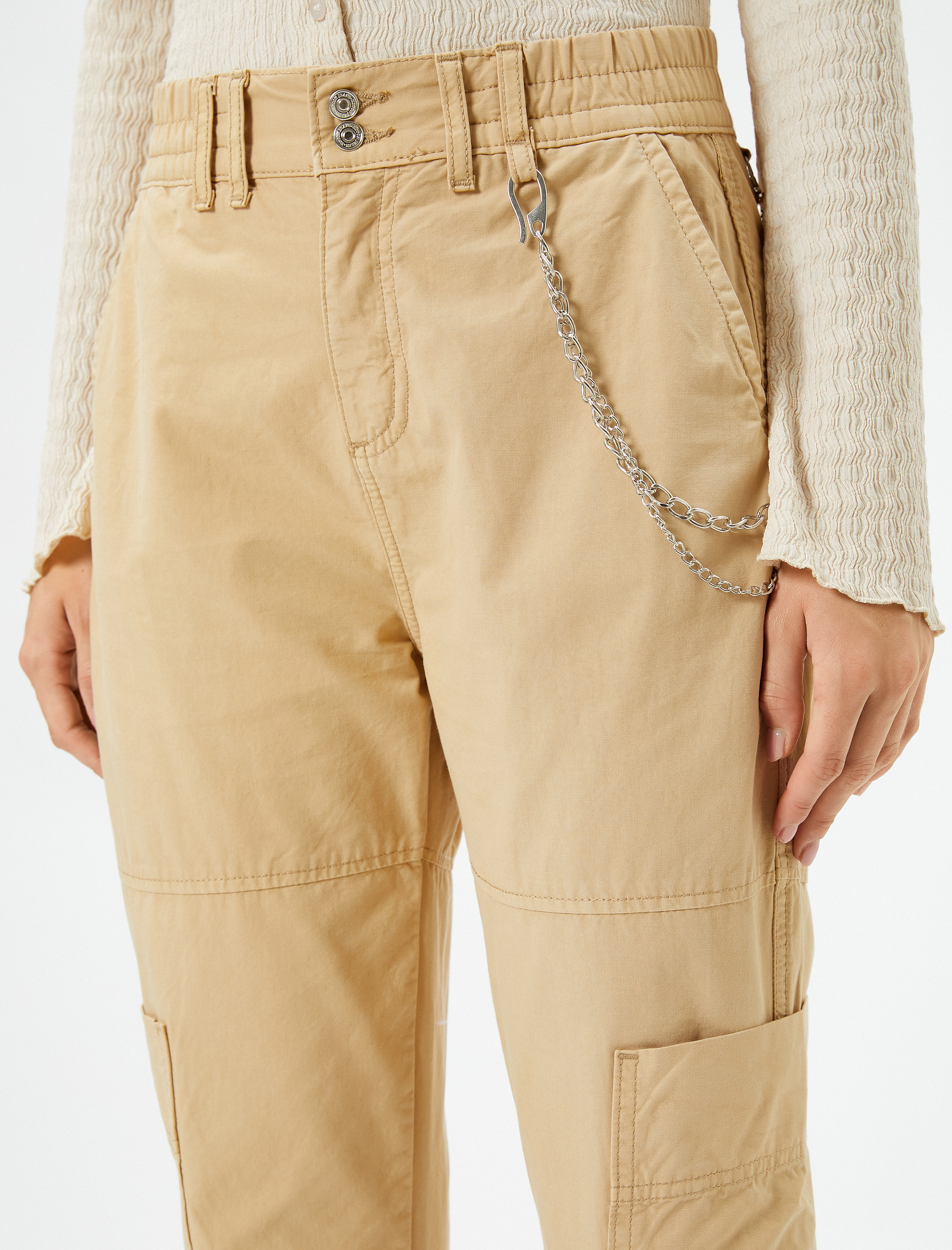   Jogger Gabardin Pantolon Zincir Detaylı Cepli Beli Lastikli