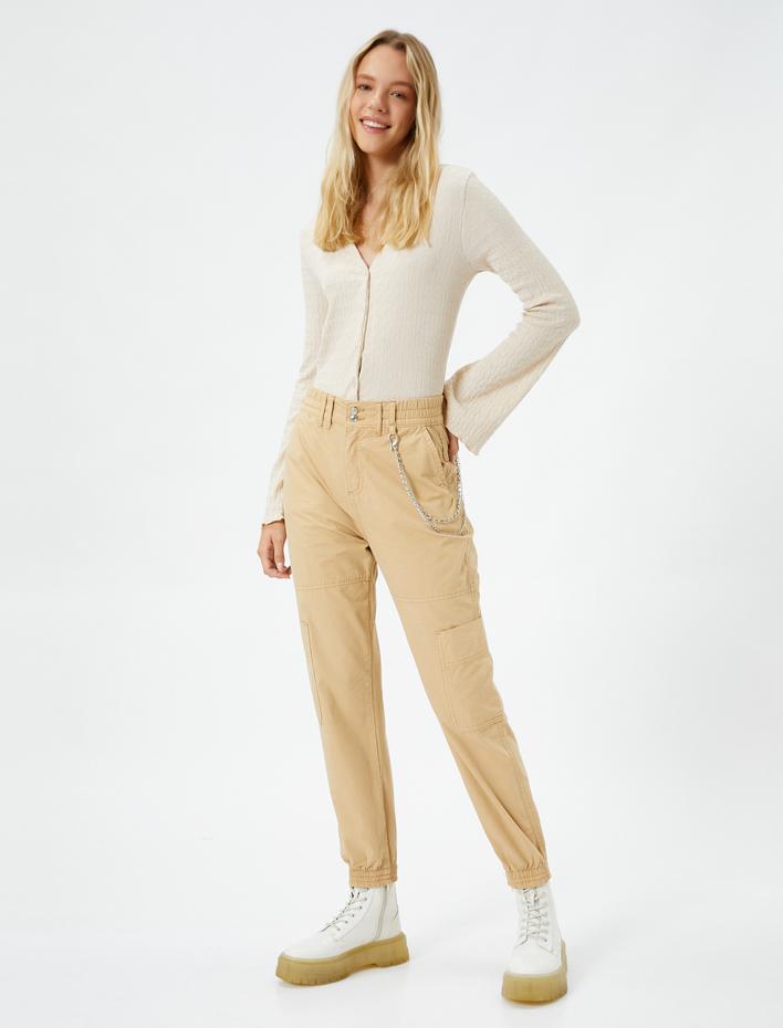  Jogger Gabardin Pantolon Zincir Detaylı Cepli Beli Lastikli