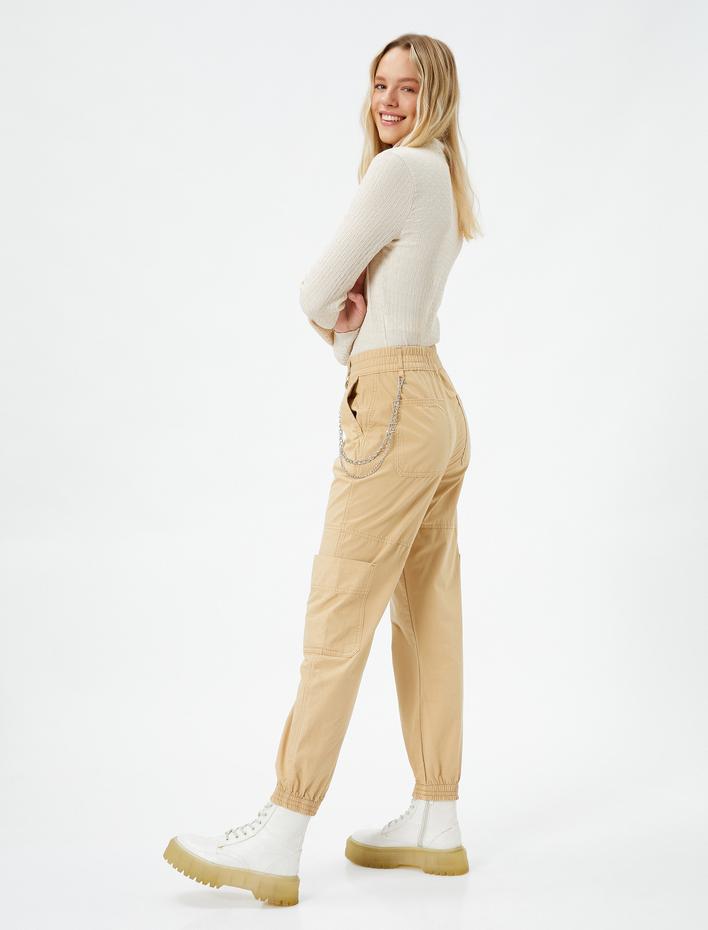 Jogger Gabardin Pantolon Zincir Detaylı Cepli Beli Lastikli