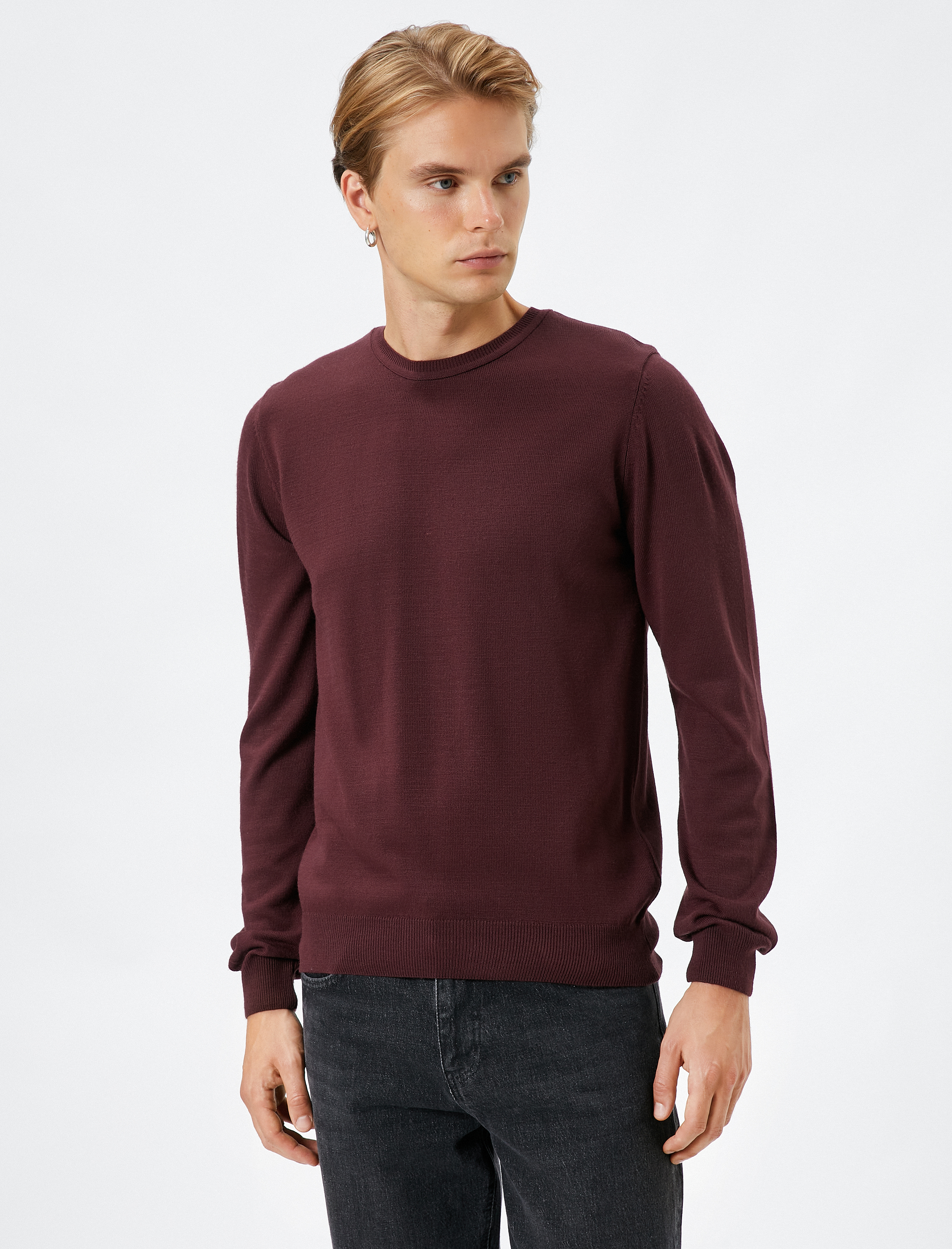   Basic Triko Kazak Bisiklet Yaka Dar Kesim Uzun Kollu