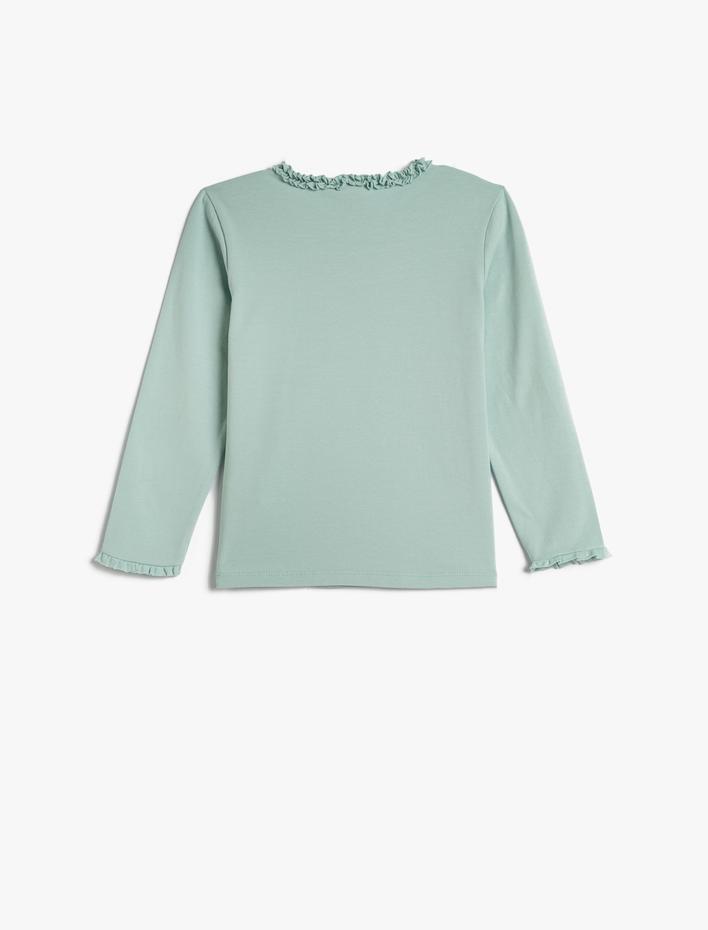 Kız Bebek Fırfırlı Tişört Bisiklet Yaka Uzun Kollu Pamuklu