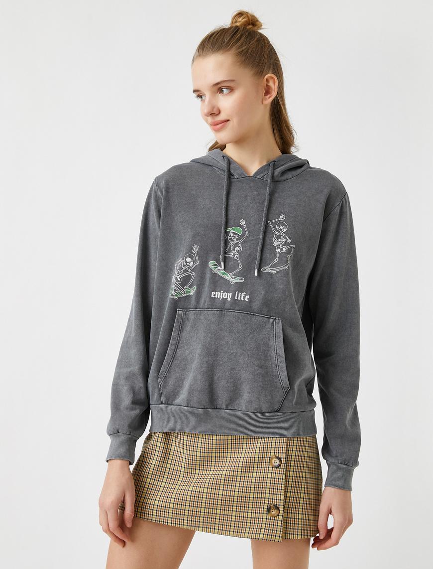   Uzun Kollu Baskılı Sweatshirt
