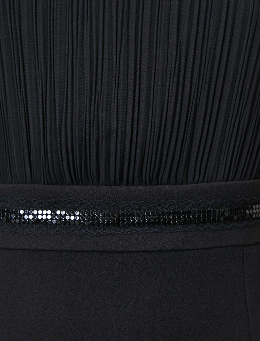   Şifon Drape Detaylı Kemerli Midi Boy Elbise