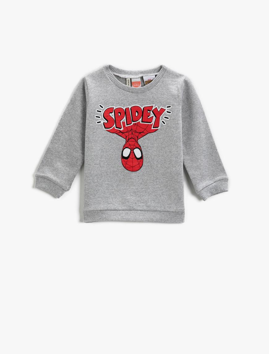  Erkek Bebek Spider Man Baskılı Sweatshirt Bisiklet Yaka Lisanslı