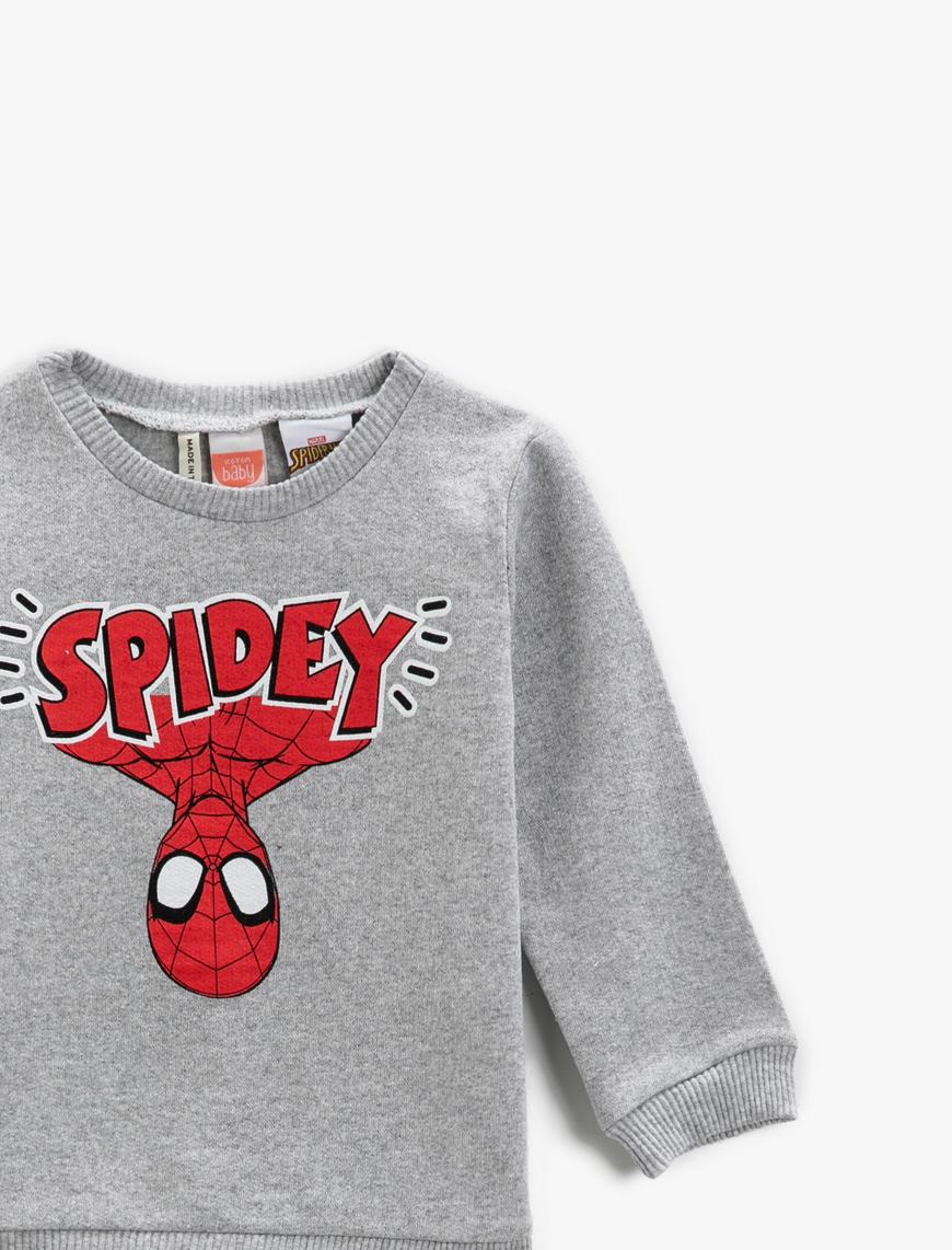  Erkek Bebek Spider Man Baskılı Sweatshirt Bisiklet Yaka Lisanslı