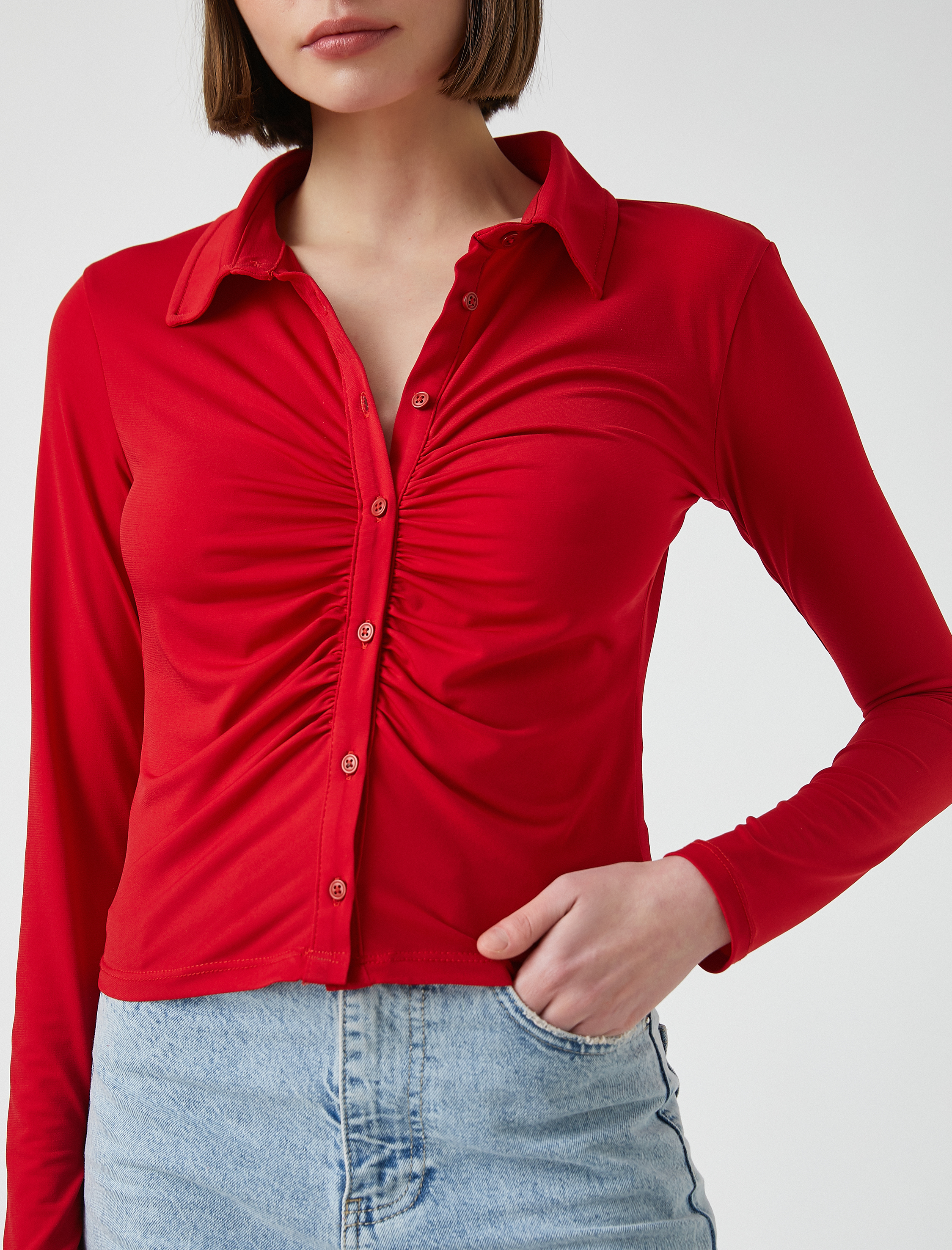   Uzun Kollu Büzgülü Gömlek