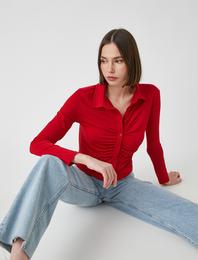 Uzun Kollu Büzgülü Gömlek