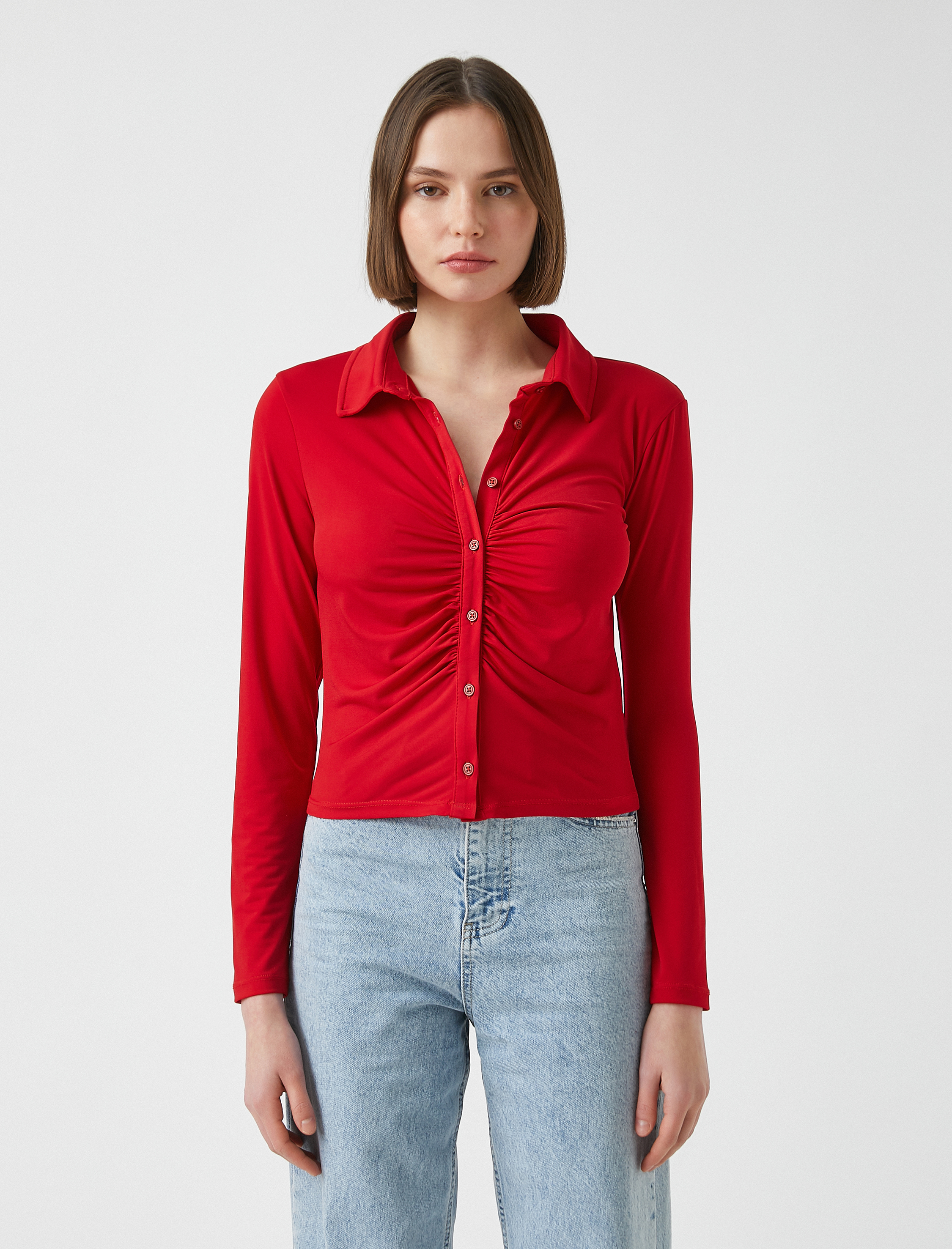   Uzun Kollu Büzgülü Gömlek